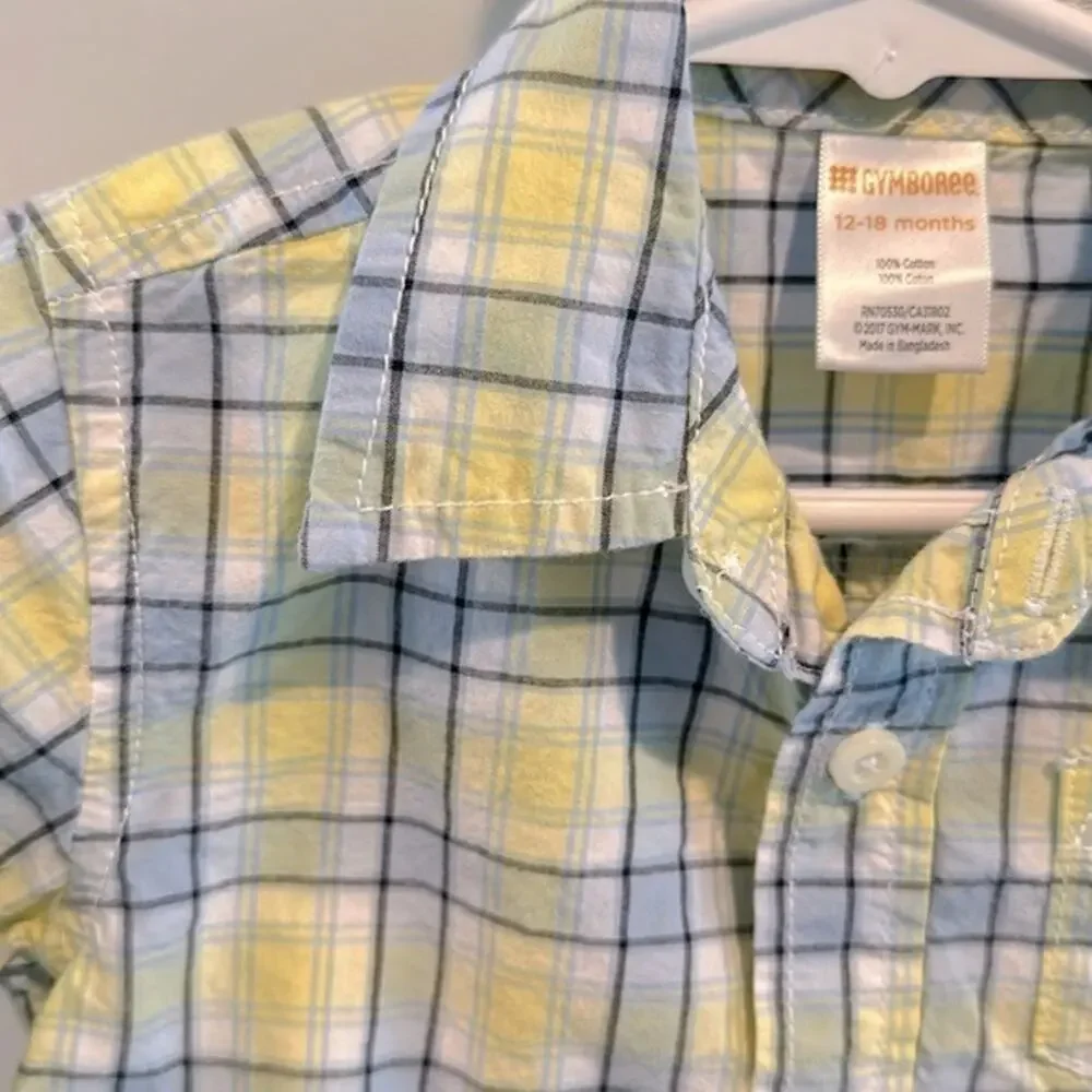 Gymboree Blue/Yellow Plaid Button Down Dress Shirt 12-18‎ Month